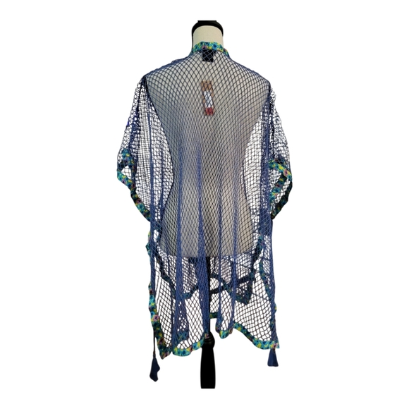 💕Steve Madden Women’s Open Weave Topper Blue One Size Flower Print Trim New - Picture 4 of 6